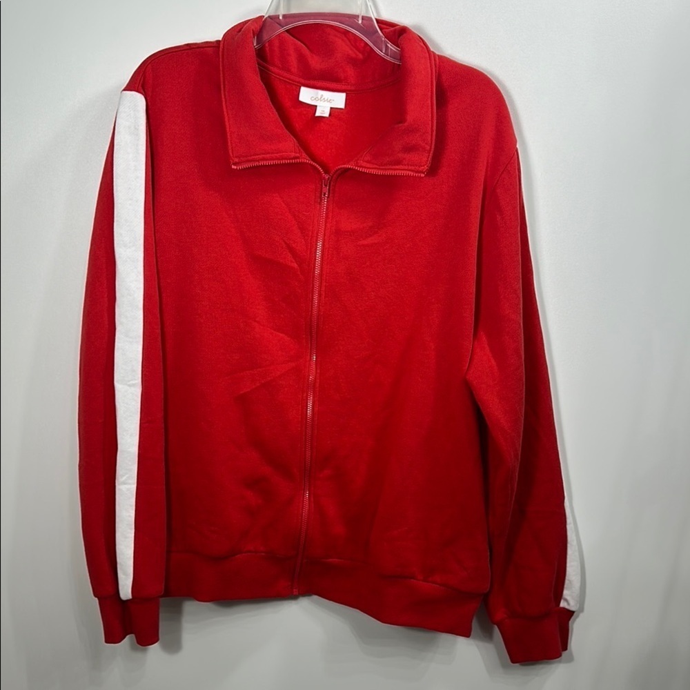 Colsie red with white stripe down the sleeve full zip jacket size 1X